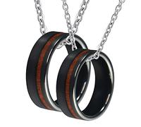 NZVCQVPU Ciondolo in acciaio per coppie, gioielli da 8 mm Anello nero intarsio Collana in legno