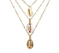 NZVCQVPU Collana a 3 strati placcati per donne conchiglie geometrica forma a 3 strati collana multistrato girocollo