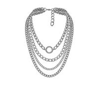 NZVCQVPU Collana a catena a 4 strati da donna, collana vintage da donna, regolabile, placcata in bianco, collana a catena cubana con ciondolo rotondo