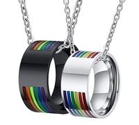 NZVCQVPU Collana a sospensione set per donne uomini in acciaio inossidabile inossidabile smalto lgbt arcobaleno 10mm coordinati anelli di promessa per lei e lei