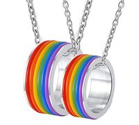 NZVCQVPU Collana arcobaleno LGBT, collane personalizzate per donne in acciaio inossidabile da 9 mm ad anello d'argento con silicone