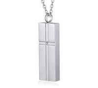 NZVCQVPU Collana con urna per ceneri da uomo, collana ricordo per ceneri umane, in acciaio inossidabile, rettangolare con zirconia, Misura unica, Standard, Standard