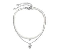 NZVCQVPU Collana da donna a 2 strati, collana a catena da donna alla moda regolabile con perline placcate e collana a catena rolò con ciondolo a forma di cuore