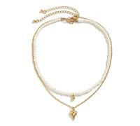NZVCQVPU Collana da donna a 2 strati, collana a catena da donna alla moda regolabile con perline placcate e collana a catena rolò con ciondolo a forma di cuore