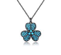 NZVCQVPU Collana da giorno di San Valentino, Women Fashion Black Blue Blue Allungated Cubic Zirconia Clover Design Flower Promise 440 mm