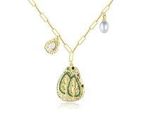 NZVCQVPU Collana di fantasia, cavo allungato di donne allungate a forma rotonda a forma di zirconia cubica pattern fogliare San Valentino Giorno 450mm