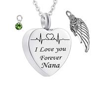 NZVCQVPU Collana di urna ricordo, collane in acciaio inossidabile rolo elettrocardiogramma ala di pietra natale ti amo per sempre nana gioielli