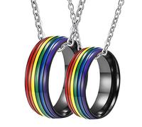 NZVCQVPU Collana LGBT per donne, collana di coppia Acciaio inossidabile personalizzato 8mm anello nero con smalto arcobaleno