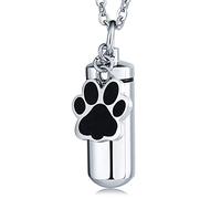 NZVCQVPU Collana per ceneri, da donna, con ciondolo cilindrico in acciaio inox, personalizzabile con impronta di zampa, Misura unica, Standard, Standard