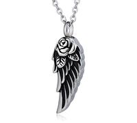 NZVCQVPU Collana urna di cremazione per donne, cenere di cima della collana di cimata in acciaio inossidabile ali ali di rosa