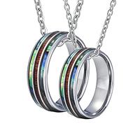 NZVCQVPU Collane abbinate per coppie, 8 mm, anello intarsiato in legno e conchiglia, collane in tungsteno per uomo e donna