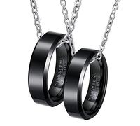 NZVCQVPU Collane ad anello per coppie, collane di coppia per lui e il suo tungsteno nero personalizza il regalo con bordo smusso di anello nero da 6 mm per marito