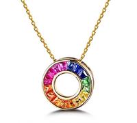 NZVCQVPU Collane gialle per donne, famiglia giallo arcobaleno Halo con zaffiro colorato 1.33ct 13,6x13,6 mm