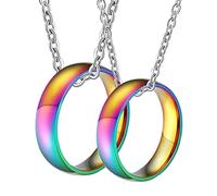 NZVCQVPU Collane in acciaio abbinate, collana di coppie personalizzate set anello LGBT arcobaleno lucido