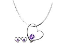 NZVCQVPU Collane per donne ragazze adorano il cuore Orecchini di collana a sospensione set Ladies Gioielli Ametista catena di clavicola Coppia viola Collana collane di girocollo