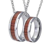 NZVCQVPU Collane personalizzate per uomini, collane abbinate Couple Tungsten Carburo da 8 mm Anello in legno argento smusso