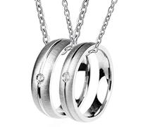 NZVCQVPU Collane personalizzate per uomini, collane di coppie per lui e il suo anello spazzolato in argento in acciaio inossidabile con zirconia
