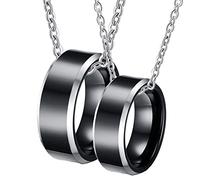 NZVCQVPU Collane personalizzate per uomini, coppie set di tungsteno in carburo da 8 mm anello nero argento bordo smusso