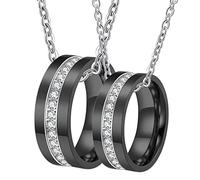 NZVCQVPU Collane personalizzate per uomini, matine di collane di coppia fidanzato e fidanzata in acciaio inossidabile 8mm anello nero con zirconia