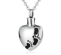 NZVCQVPU Cremation Jewelry Necklace, Stainless Steel Heart Pendant Footprint Pet Urn Memorial