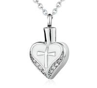 NZVCQVPU Cremation Pendant Dad, Stainless Steel Heart Cross with Cubic Zirconia Pet Urn Memorial