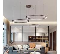 NZVCQVPU Dimmable Pendant Light - Modern Circle Ring Chandelier for Dining Table Kitchen Island & Living Room - Black Finish 3 Rings (100/80/60CM 188W)