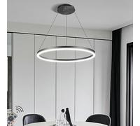NZVCQVPU Dimmable Pendant Light - Modern Circle Ring Chandelier for Dining Table Kitchen Island & Living Room - Black Finish 3 Rings (100/80/60CM 188W)