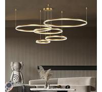 NZVCQVPU Dimmable Pendant Light - Modern Circle Ring Chandelier for Dining Table Kitchen Island & Living Room - Black Finish 3 Rings (100/80/60CM 188W)