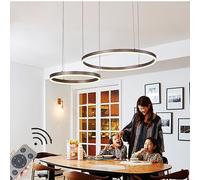 NZVCQVPU Dimmable Pendant Light - Modern Circle Ring Chandelier for Dining Table Kitchen Island & Living Room - Black Finish 3 Rings (100/80/60CM 188W)