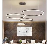 NZVCQVPU Dimmable Pendant Light - Modern Circle Ring Chandelier for Dining Table Kitchen Island & Living Room - Black Finish 3 Rings (100/80/60CM 188W)