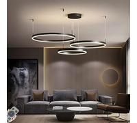 NZVCQVPU Dimmable Pendant Light - Modern Circle Ring Chandelier for Dining Table Kitchen Island & Living Room - Black Finish 3 Rings (100/80/60CM 188W)