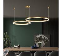 NZVCQVPU Dimmable Pendant Light - Modern Circle Ring Chandelier for Dining Table Kitchen Island & Living Room - Black Finish 3 Rings (100/80/60CM 188W)