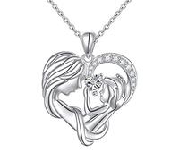 NZVCQVPU Donna mamma, collane per donne zirconia cubica forma del cuore madre che tiene regalo di compleanno per bambini per donne 2.15x2,1 cm