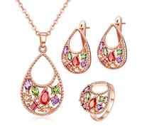 NZVCQVPU Eleganti set di gioielli WoFor Wedding, Ring e Earring Set Acqua gocce con zirconia cubica multicolore gioielli
