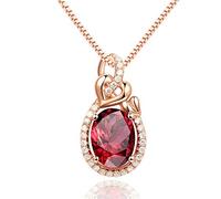 NZVCQVPU Ladies Chain 18 Carat with Pendant Heart Oval with Garnet 1.42Ct Wedding Necklace Rose for Mother Girlfriend