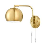 NZVCQVPU Living Room Sconce Dimmable Gold Lamp with Switch, E27 and Cable Light, Indoor Reading Light, Made of Metal, 1 Pack