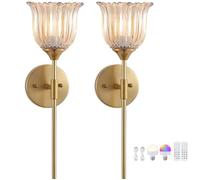NZVCQVPU Living Room Wall Sconce Vintage Rechargeable Lamp, E27 Indoor Gold Light Flower Lamp, 2 Pieces Amber