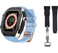 NZVCQVPU Luxury Carbon Fiber Watch Case With 2 Band Modification Kit，For 8 Ultra 49mm，Silicone Rubber Watch Strap Cover Retrofit Set，For iWatch 8 7 6 5 4 SE 45mm 44mm