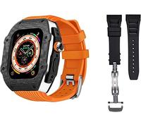 NZVCQVPU Luxury Carbon Fiber Watch Case With 2 Band Modification Kit，For 8 Ultra 49mm，Silicone Rubber Watch Strap Cover Retrofit Set，For iWatch 8 7 6 5 4 SE 45mm 44mm