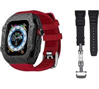 NZVCQVPU Luxury Carbon Fiber Watch Case With 2 Band Modification Kit，For 8 Ultra 49mm，Silicone Rubber Watch Strap Cover Retrofit Set，For iWatch 8 7 6 5 4 SE 45mm 44mm