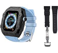 NZVCQVPU Luxury Carbon Fiber Watch Case With 2 Band Modification Kit，For 8 Ultra 49mm，Silicone Rubber Watch Strap Cover Retrofit Set，For iWatch 8 7 6 5 4 SE 45mm 44mm