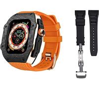 NZVCQVPU Luxury Carbon Fiber Watch Case With 2 Band Modification Kit，For 8 Ultra 49mm，Silicone Rubber Watch Strap Cover Retrofit Set，For iWatch 8 7 6 5 4 SE 45mm 44mm