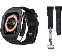 NZVCQVPU Luxury Carbon Fiber Watch Case With 2 Band Modification Kit，For 8 Ultra 49mm，Silicone Rubber Watch Strap Cover Retrofit Set，For iWatch 8 7 6 5 4 SE 45mm 44mm