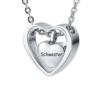 NZVCQVPU Memorial Box for Human Ashes,German Family Names Heart Engraving Stainless Steel Necklace Urn for Ashes Urn Pendant for Ashes