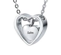 NZVCQVPU Memorial Box for Human Ashes,German Family Names Heart Engraving Stainless Steel Necklace Urn for Ashes Urn Pendant for Ashes