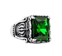 NZVCQVPU Men Rings Vintage Punk,Mens Rings Fashion Black Green Stone with Crown Mens Wedding Ring Stainless Steel Red