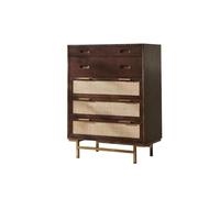 NZVCQVPU Modern Rattan Dresser Chest Freestanding Accent Storage Cabinet with Wide Drawers & Metal Handles Stylish Chest of Drawers for Bedroom & Living Room (Black)