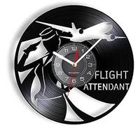 NZVCQVPU Orologio da parete attento di volo realizzato con icona aerea di hostess per compagnia aerea in vinile.