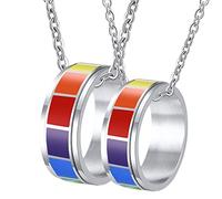 NZVCQVPU per l'anello di coppia, collane per coppie ad anello LGBT personalizzato in acciaio inossidabile con smalto arcobaleno per la ragazza