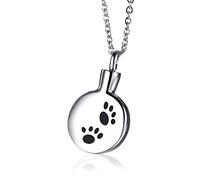 NZVCQVPU Pet Ashes Necklace personalizzabile, collana di urna cremazione per donne in acciaio inossidabile ciondolo rotondo con stampa a zampa